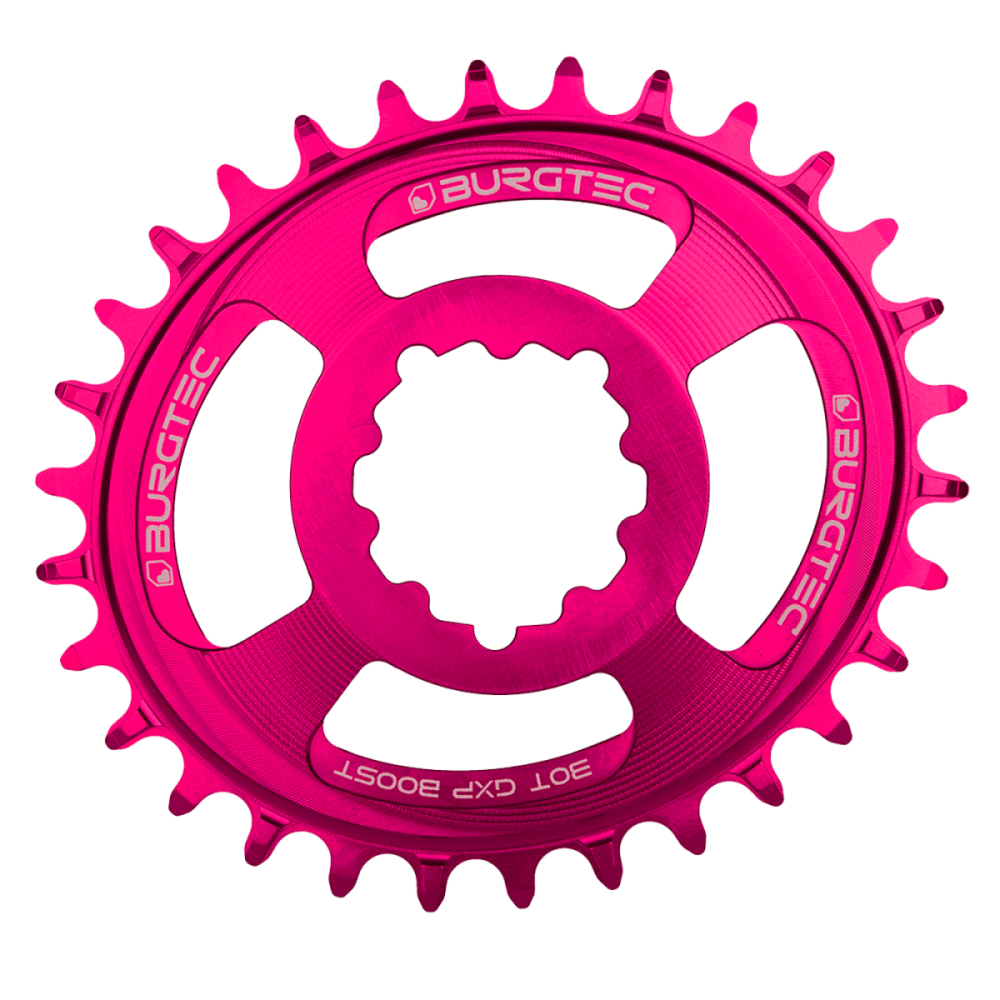 Burgtec Oval 3mm Offset Thick Thin Chainring for SRAM 3-Bolt - 30T - Toxic Barbie Pink