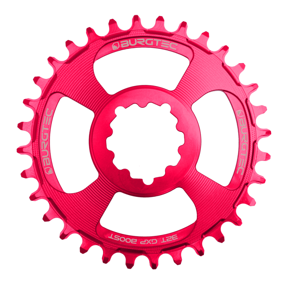 Burgtec 3mm Offset Thick Thin Chainring for SRAM 3-Bolt - 28T - Toxic Barbie Pink