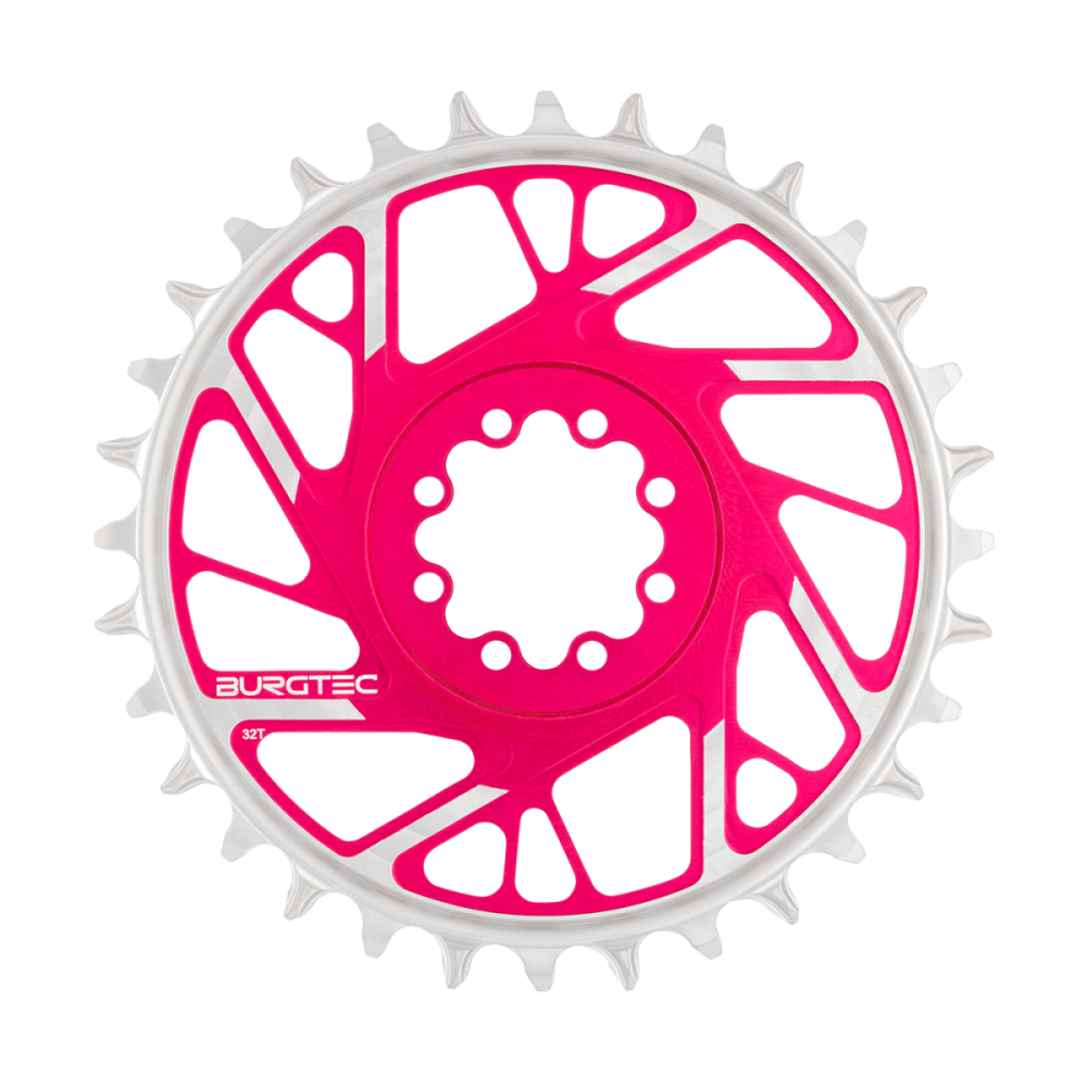 Burgtec 3mm Offset Thick Thin Chainring for SRAM 8-Bolt - 34T - Toxic Barbie Pink